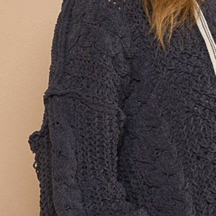 POL Cable Knit Hooded Chenille Sweater