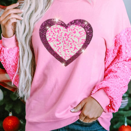 Valentine’s Day Sequin Heart Long Sleeve Sweatshirt