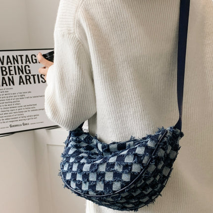 Raw Hem Checkered Denim Crossbody Bag