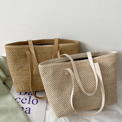 Solid Color Woven Tote Bag