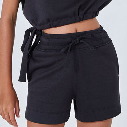 Drawstring Solid Color Shorts with Pockets