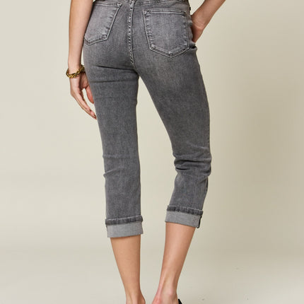 Judy Blue Full Size Button Fly High Waist Cuffed Capris