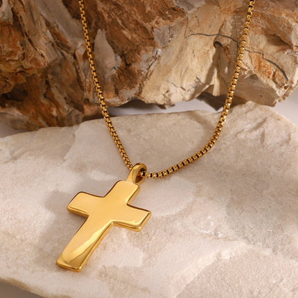 18K Gold-Plated Inlaid Zircon Cross Necklace