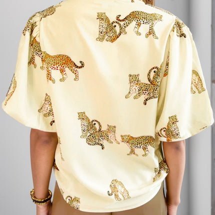 Plus Size Tiger Printed Notched Blouse