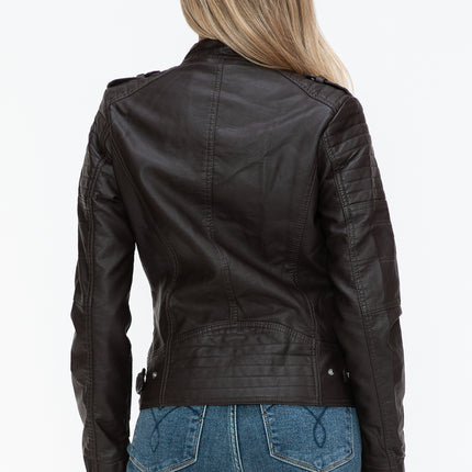 Snobbish PU Leather Biker Jacket with Side Zip Pockets