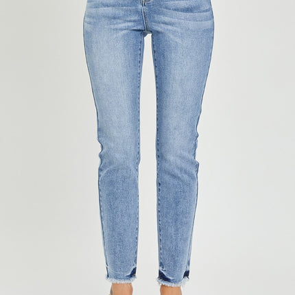 RISEN Full Size High Rise Frayed Hem Skinny Jeans