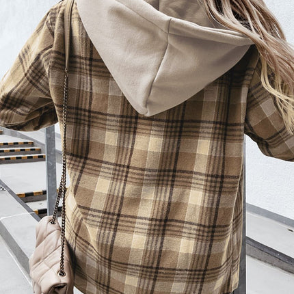 Plaid Button Up Long Sleeve Hooded Jacket