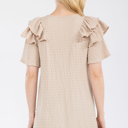 Celeste Full Size Ruffle Layered Short Sleeve Texture Top