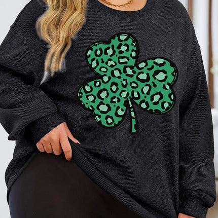 Plus Size Lucky Clover Round Neck Sweatshirt