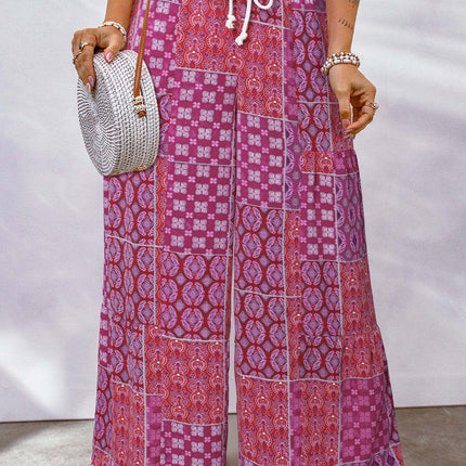 Full Size Drawstring Printed Wide Leg Pants