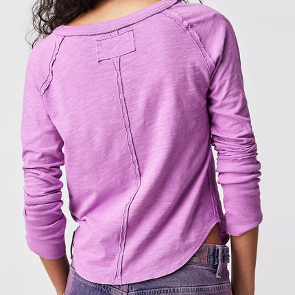 Exposed Seam Notched Long Sleeve T-Shirt