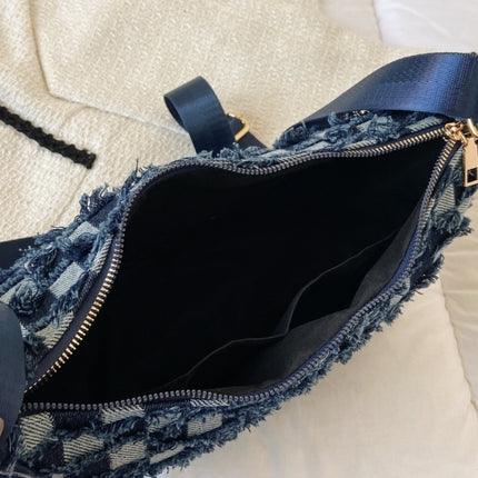 Raw Hem Checkered Denim Crossbody Bag