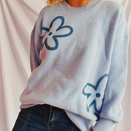 Flower Round Neck Long Sleeve Sweater