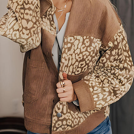 Leopard Button Up Drop Shoulder Jacket