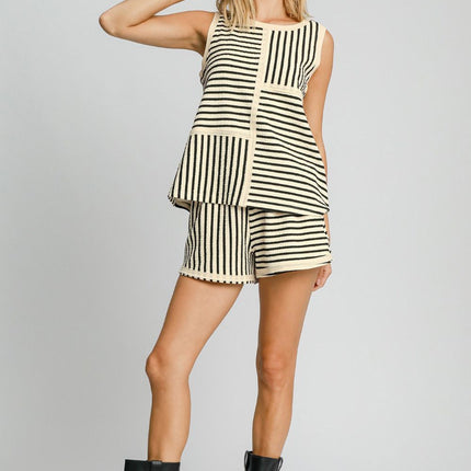 Umgee Round Neck Texture Striped Tank