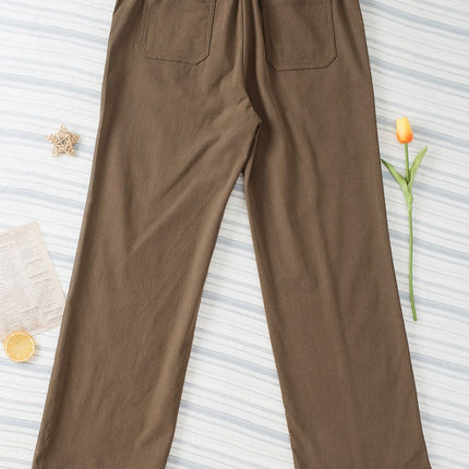 Half Elastic Waist Straight Pants