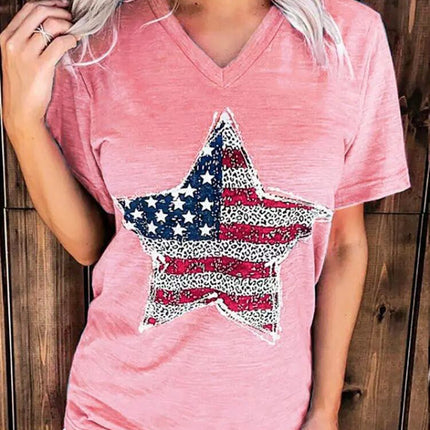 US Flag Graphic V-Neck Short Sleeve T-Shirt