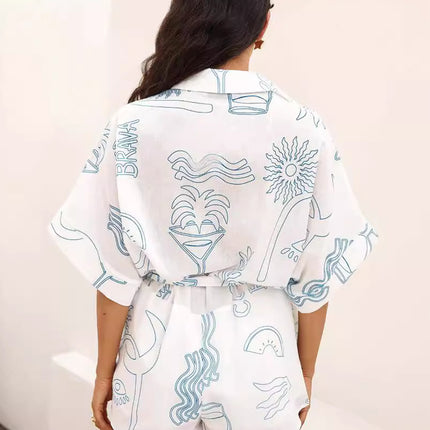 Printed Collared Neck Half Sleeve Romper