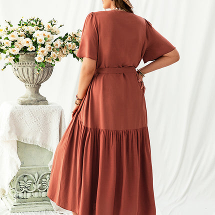 Plus Size V-Neck Flutter Sleeve Midi Dress