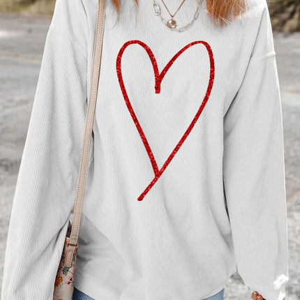 Valentine’s Day Glitter Heart Corded Sweatshirt