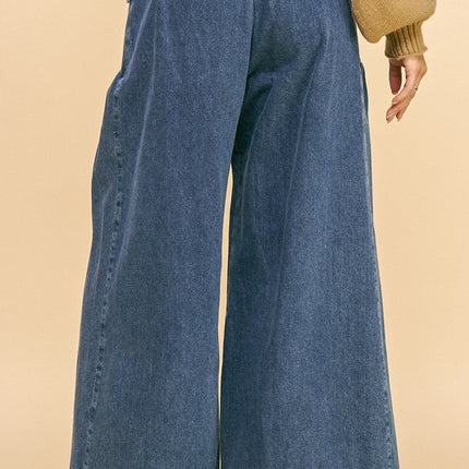 Davi & Dani Drawstring Hem Wide Leg Mid Rise Jeans