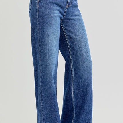 RISEN Full Size High Rise Wide Leg Jeans with Slanted Pockets