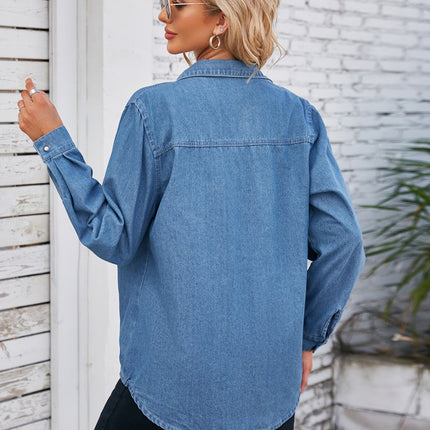 Button Up Collared Neck Denim Jacket