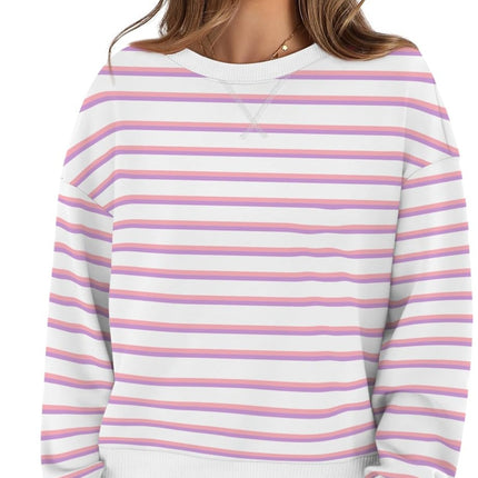 Lovelet Striped Round Neck Long Sleeve Sweatshirt