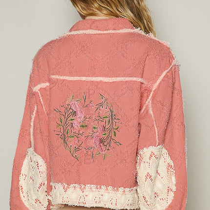 POL Crochet Patch Embroidered Button Up Jacket