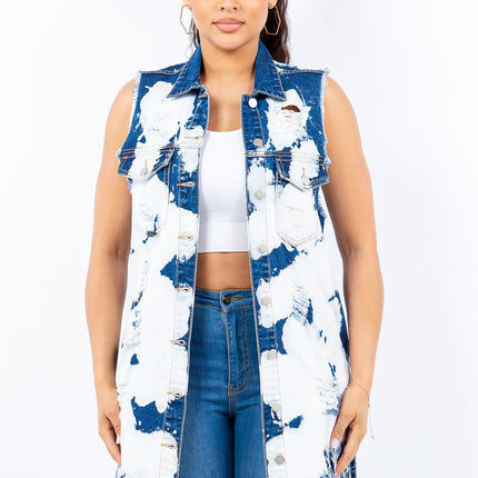 American Bazi Distressed Frayed Edge Longline Denim Vest