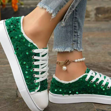 Sequin Round Toe Flat Sneakers