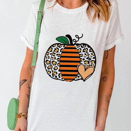 Pumpkin Graphic Round Neck Short Sleeve T-Shirt