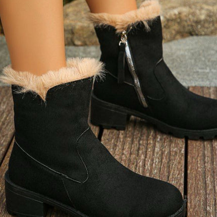 Suede Faux Fur Block Heel Boots