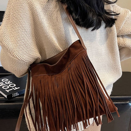 Suede Fringe Adjustable Strap Shoulder Bag