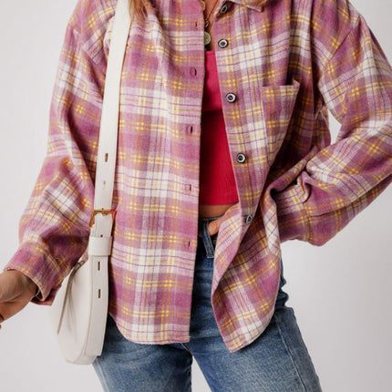 Plaid Collared Neck Button Up Shacket