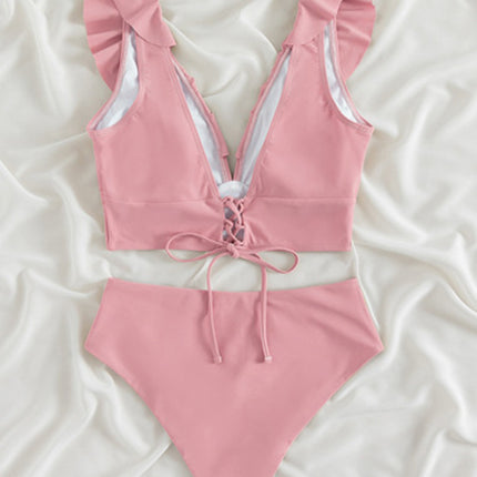 Ruffled V-Neck Sleeveless Two-Piece Swim Set