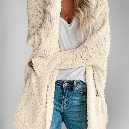 Double Take Pocketed Open Front Long Sleeve Cardigan