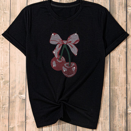 Cherry Graphic Round Neck Short Sleeve T-Shirt