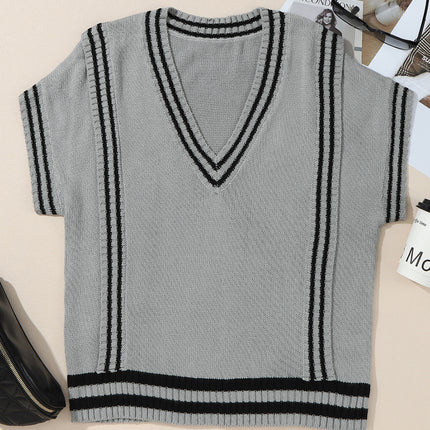 Striped Trim V-Neck Sweater Vest