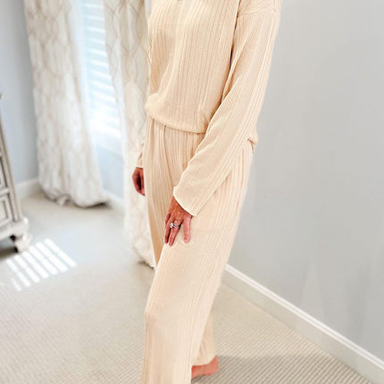 V-Neck Long Sleeve Top and Pants Set