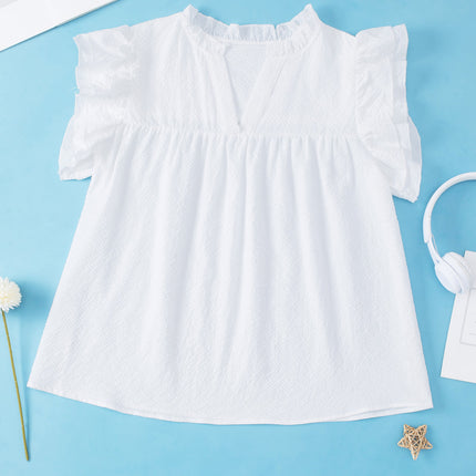 Plus Size Ruffled Notched Cap Sleeve Blouse