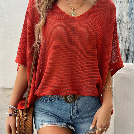 V-Neck Batwing Sleeve Knit Top