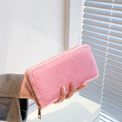 Solid Color Fluff Rectangle Wallet