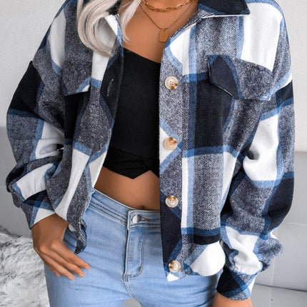 Plaid Collared Neck Long Sleeve Jacket