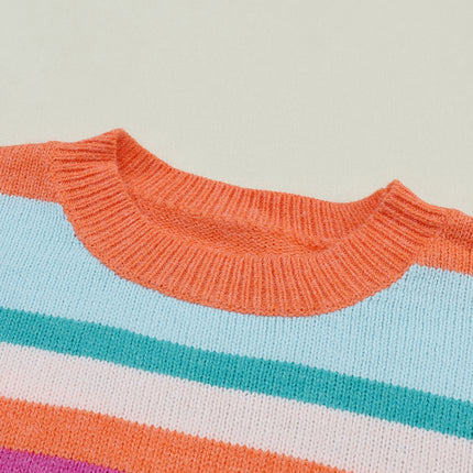 Striped Round Neck Drop Shoulder Sweater