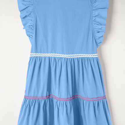 Ruffled Notched Cap Sleeve Mini Dress