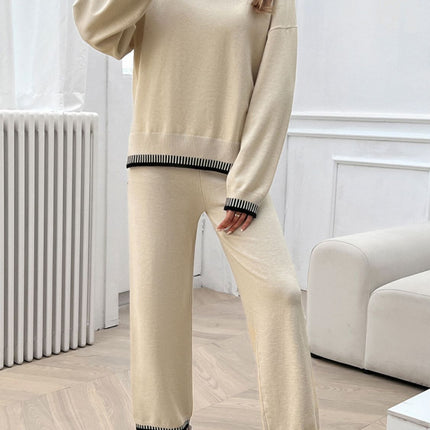 Devine Round Neck Dropped Shoulder Top and Pants Sweater Set