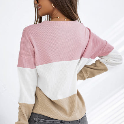 Color Block Waffle Knit Long Sleeve Top