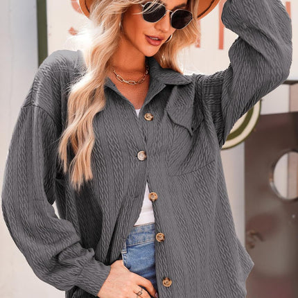 Textured Button Up Long Sleeve Shacket