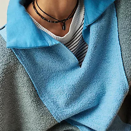 High-Low Exposed Seam Contrast Long Sleeve Sweatshirt